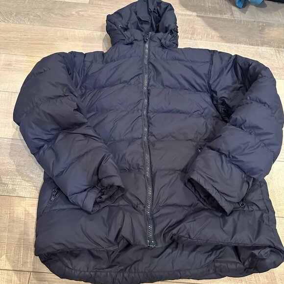 LANDS END MENS MEDIUM 38-40 HOODED PUFFER JACKET COAT NAVY BLUE - Picture 1 of 9